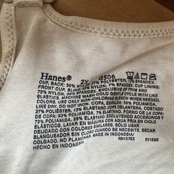 Hanes Womens Wire-Free Comfort Bra 2X Beige Nylon/Spandex Blend With Lace Accent - Picture 5 of 9